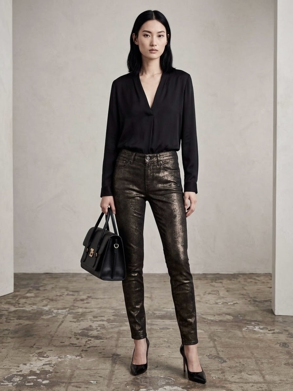 7 For All Mankind Velvet Gwenevere Metallic Skinny Jeans (coppery sheen) 25